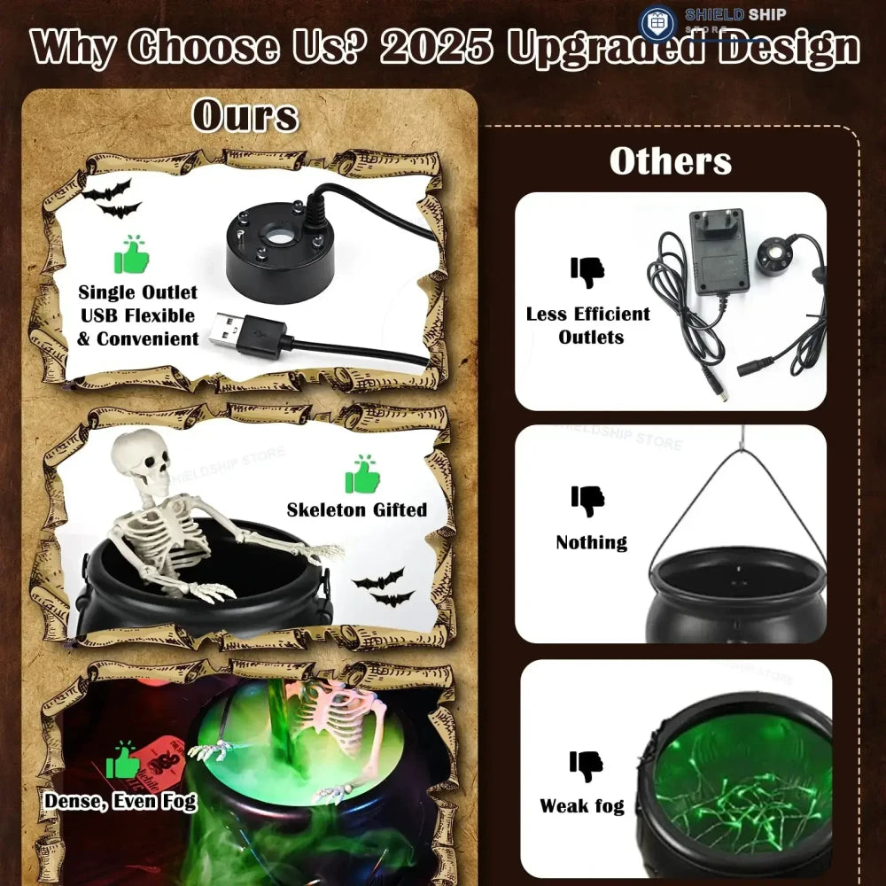 Witch Cauldron with LED Light & Fog Mist Maker